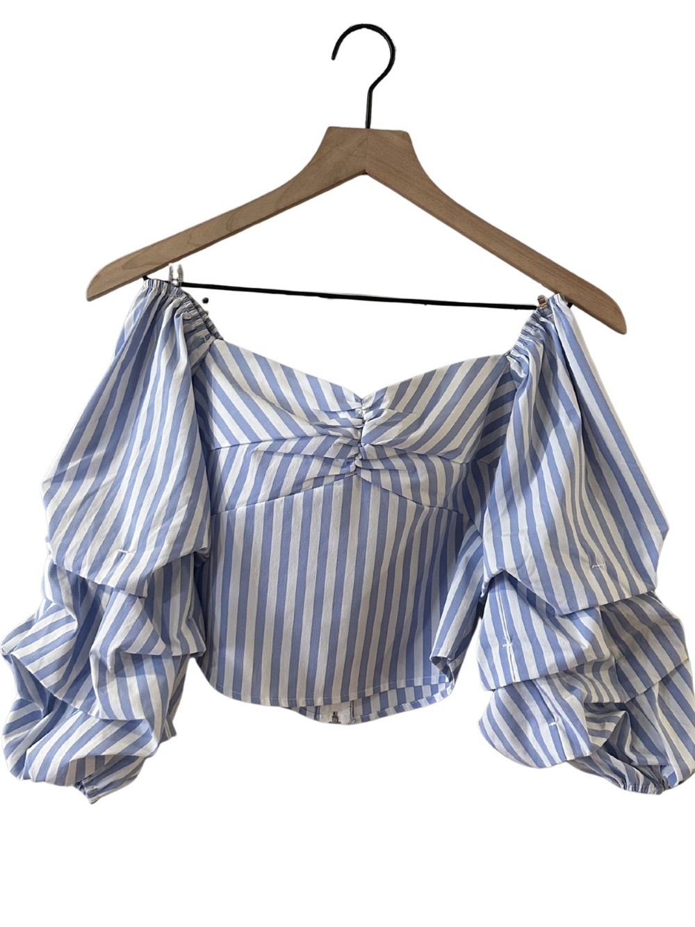Forever 21 Off-Shoulder Blue & White Stripe Ruffle Sleeve Top